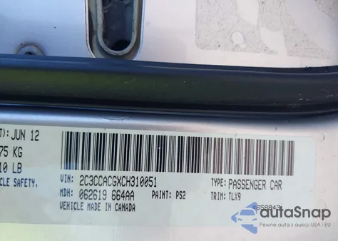 2012 Chrysler 300 Limited z USA, uszkodzony, nr VIN 2C3CCACGXCH310051